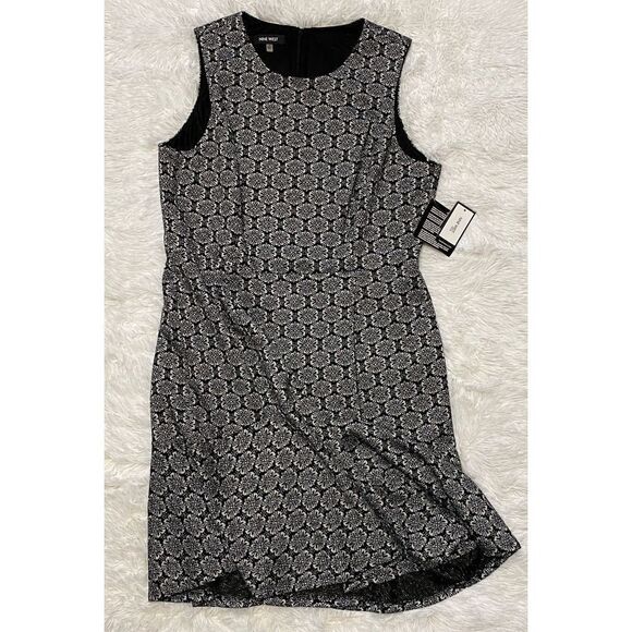 NWT Nine West SZ 16 Woman’s Black Metallic Floral Print Dress - Picture 8 of 12